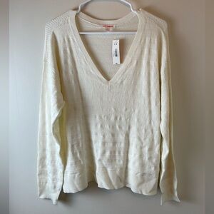 Joe Fresh Off White/Cream Women’s Pointelle V-Neck Sweater, Size L, NWT